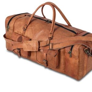 Leather Large 32 inch duffel bags leather travel bag  gym weekend bag new!